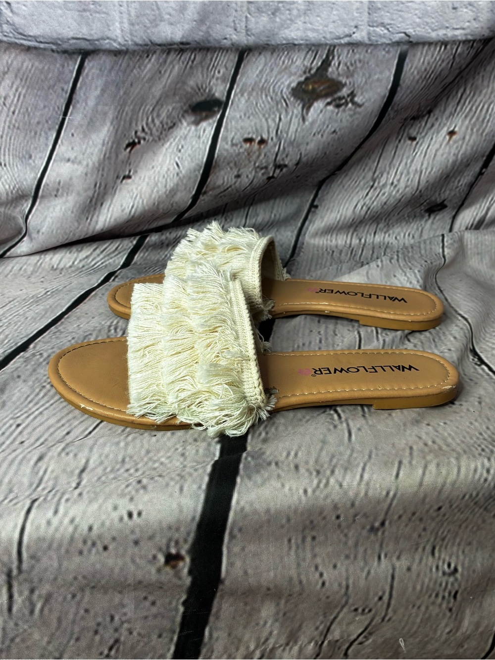 5/$20 Islandcore Boho Chic Resort Neutral Cream Fringed Slip‎ On Slide Sandals 6